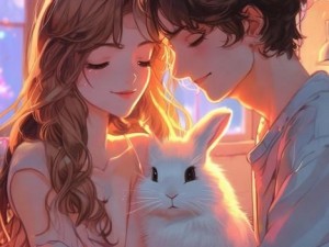 男朋友温柔抚摸小兔子时的甜蜜瞬间与细腻情感描绘