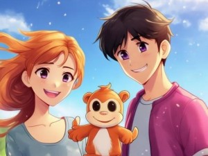 一起努力生猴子 男生女生携手共创快乐生活的美好瞬间