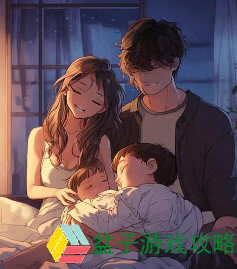 老公侧身轻声哄孩子入睡温馨夜晚的幸福时光